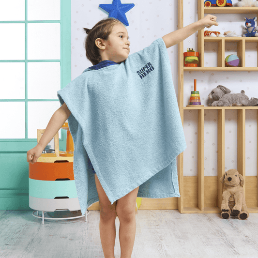 Kapüşonlu Çocuk Panço Bukle Kumaş Mavi Hero Model
