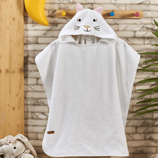 Kapüşonlu Çocuk Panço Bukle Kumaş Kedi Model